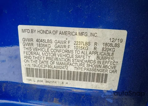 2020 Acura Ilx Premium A-Spec Packages/Technology A-Spec Packages из США, поврежденный, VIN 19UDE2F80LA002472